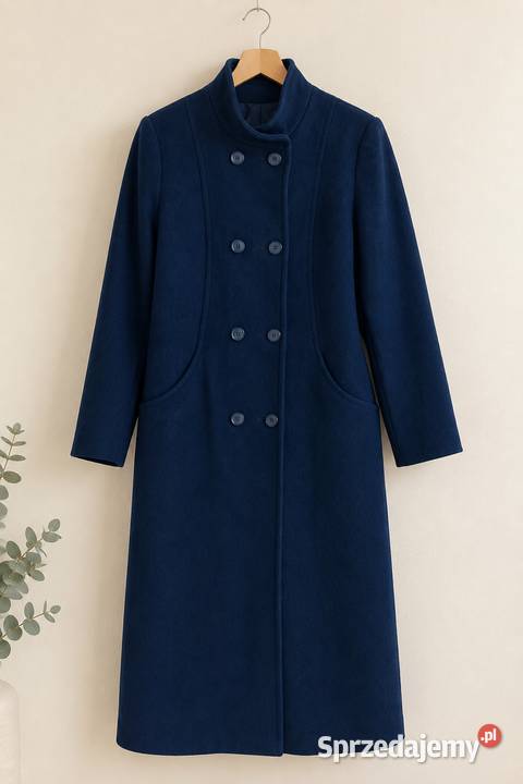 Płaszcz wełniany navy blue wool cozy Kraków sprzedam