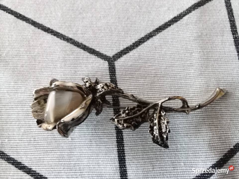 Prl broszka róża metal i kamień naturalny Pozostałe Łódź sprzedam