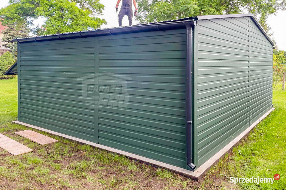 Garaż Blaszany 6x6m 2x Bramy uchylne Zielony Wisła