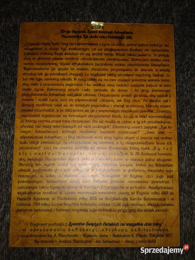 OBRAZ Rękodzieło Decoupage święty Sebastian Antyki, Sztuka, Kolekcje Łódź