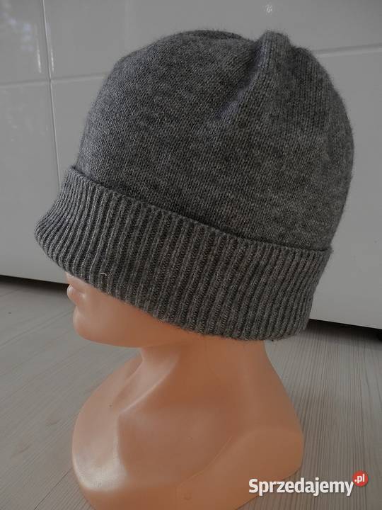 Czapka Męska Wełniana Wełna Wiskoza Szara Beanie Łomża