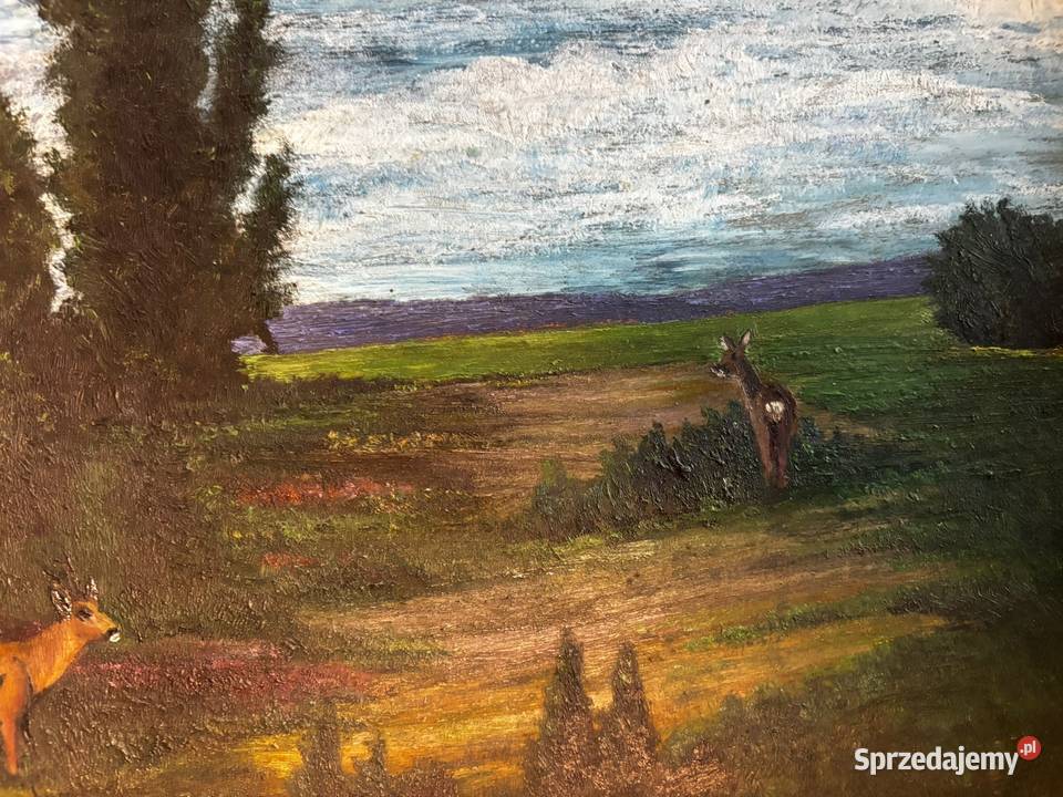 Obraz malowany na płótnie srebrna rama sarny lubuskie Siedlisko