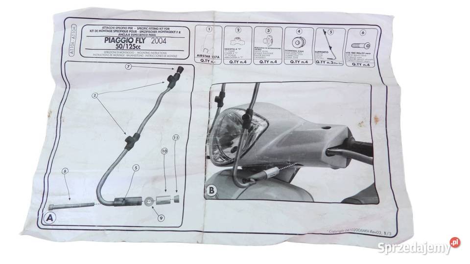 STELAŻ UCHWYT MOCOWANIE SZYBY GIVI PIAGGIO FLY Mocowania i uchwyty Bielsk Podlaski sprzedam