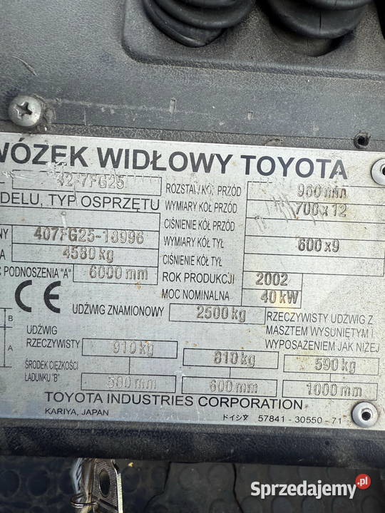 wózek widłowy TOYOTA 427FG25 LPG 2500 Triplex Toyota łódzkie Działoszyn