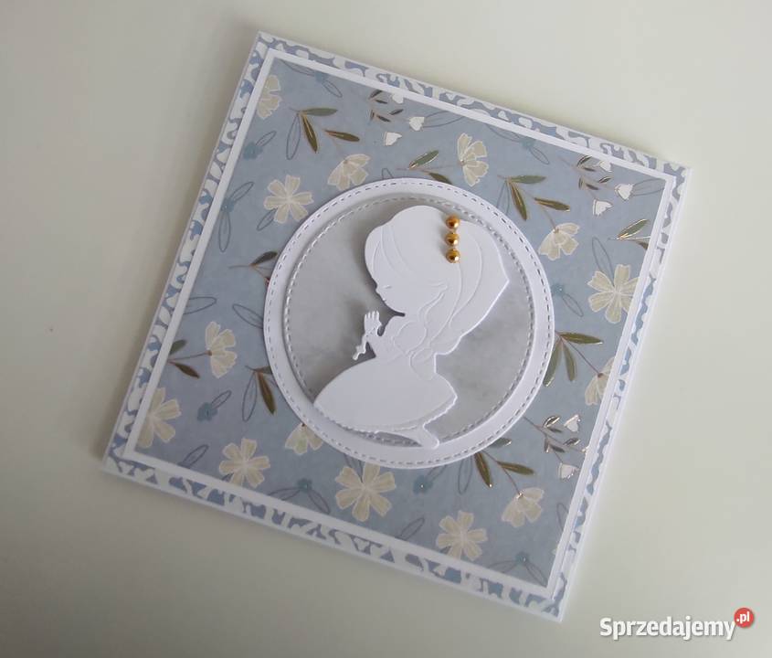 Kartka ręcznie robiona Komunia Święta handmade Rękodzieło Antyki, Sztuka, Kolekcje