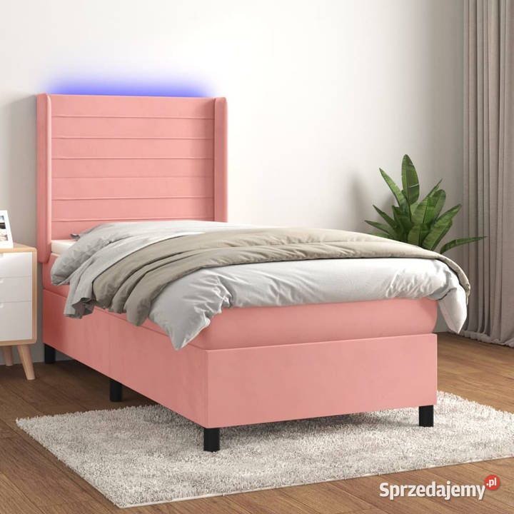Łóżko kontynentalne z materacem i LED różowy 128cm