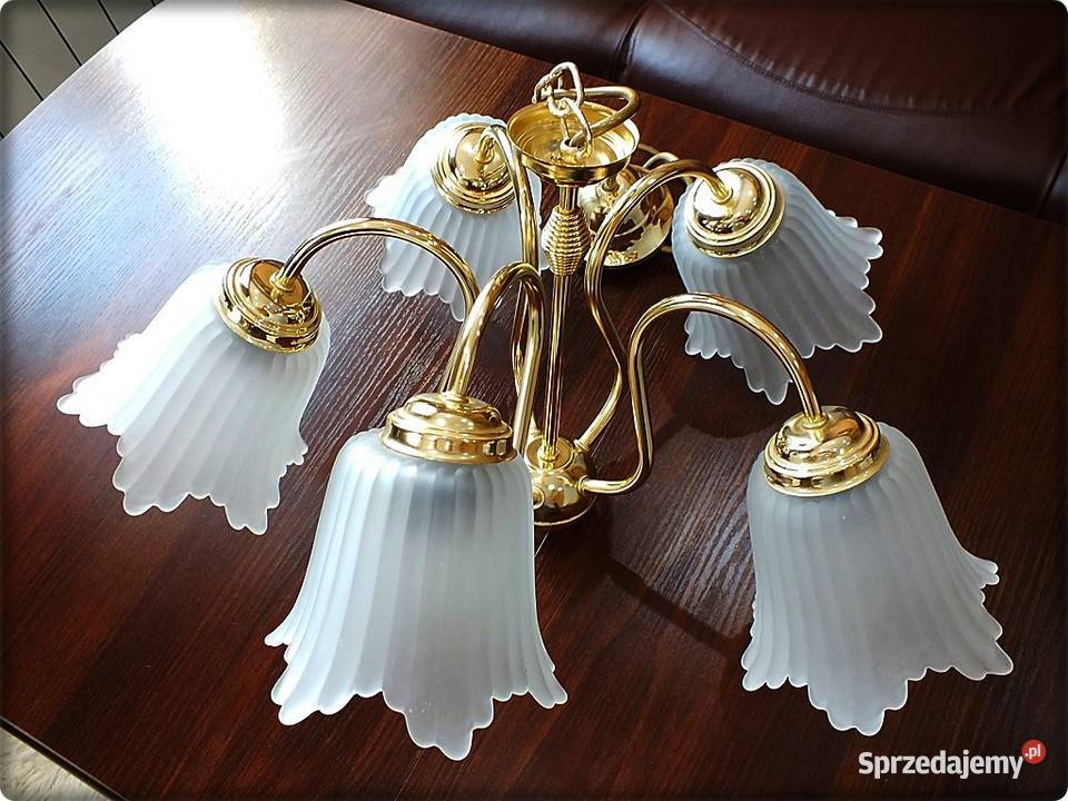 Złoty Żyrandol 5 ramienny Piękna Lampa wisząca z sprzedam