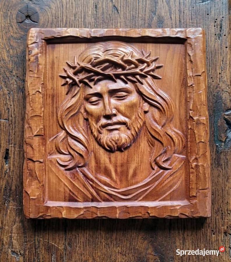 Jezus Chrystus płaskorzeźba w drewnie prezent na małopolskie