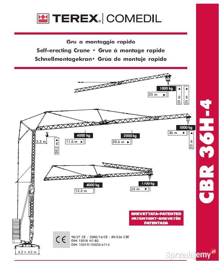 Żuraw szybkomontujący Terex CBR 36 2007 UDT dolnośląskie sprzedam