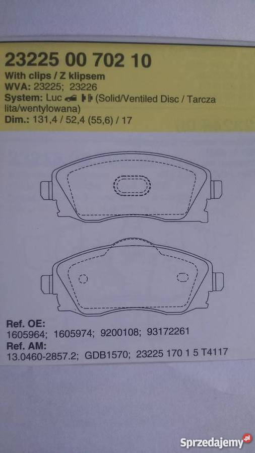 Klocki hamulcowe OPEL Motoryzacja Ciechanów sprzedam