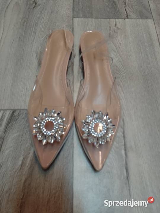 40 Transparentne zdobione baleriny wieczorowe z szary/srebrny Balerinki małopolskie Kraków