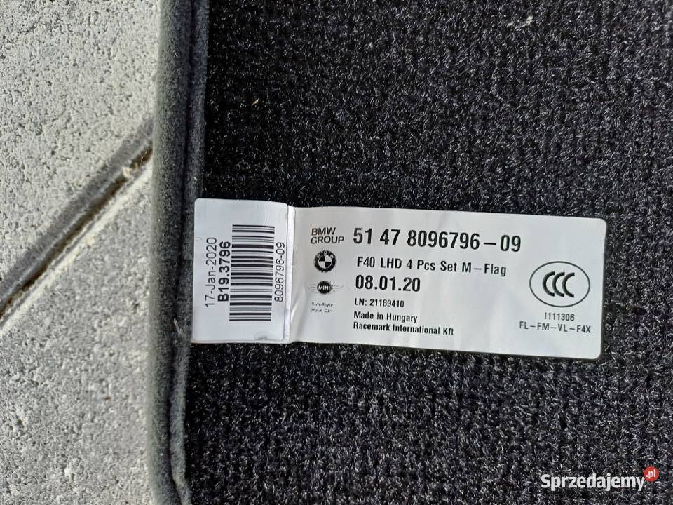 Dywaniki welurowe BMW F40 F41 oryginalne M Paket