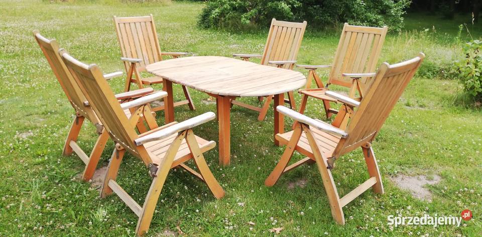 Komplet ogrodowy drewniany stół leżaki krzesło fotel taras