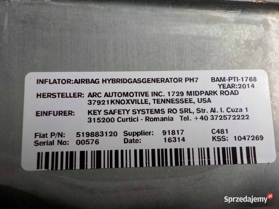 FIAT 500L 14r AIRBAG poduszka pasazera 519883120 osobowe Poduszki powietrzne Suków