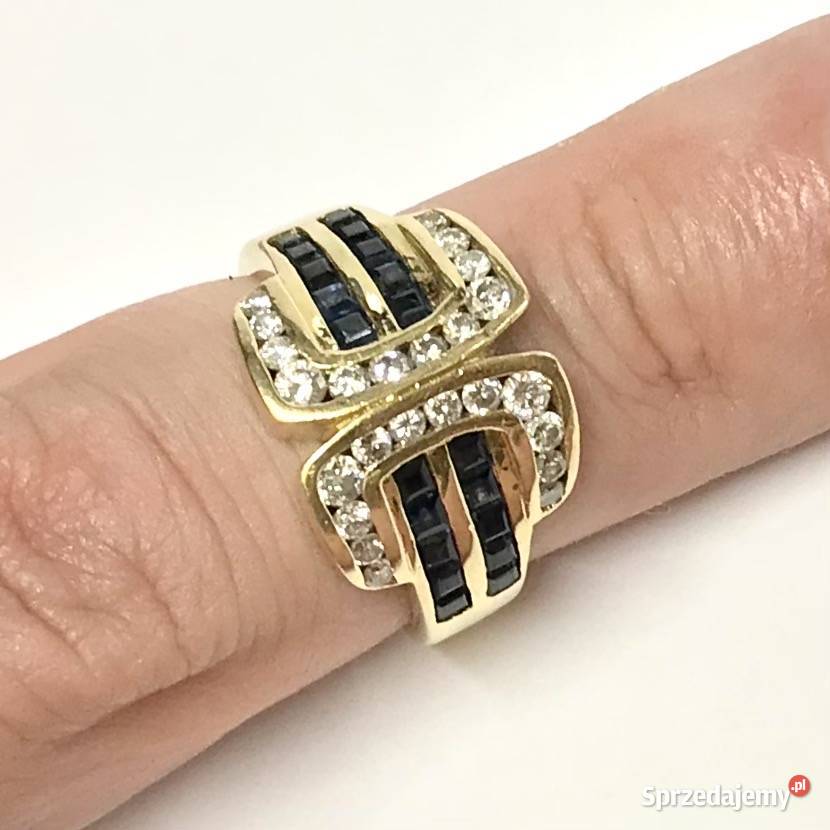 Złoty PIERŚCIONEK 18K SZAFIRY i BRYLANTY 045ct złote Warszawa