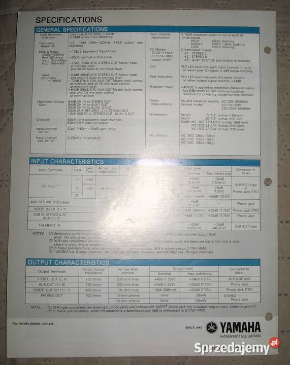 Yamaha Mixing Consoles MC Series brochure Kępice