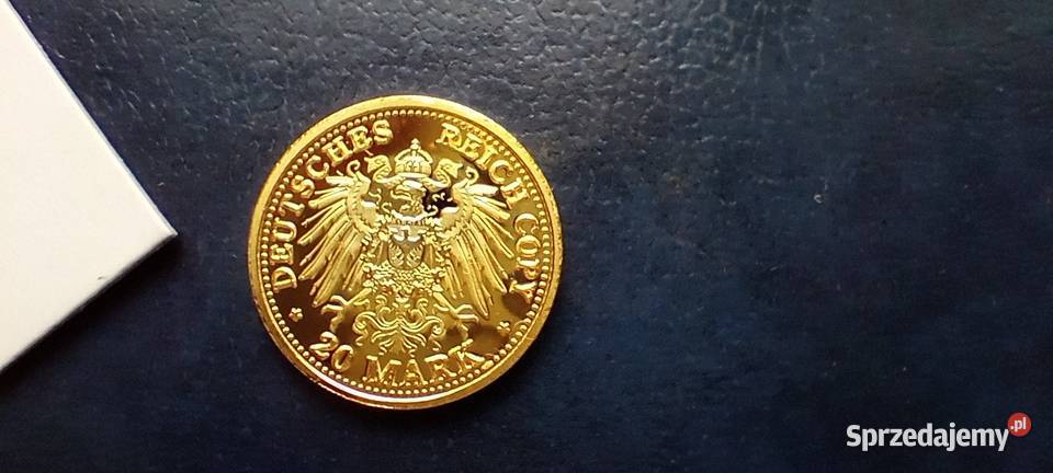 Stare monety 20 mark Niemcy numizmat pozłacany