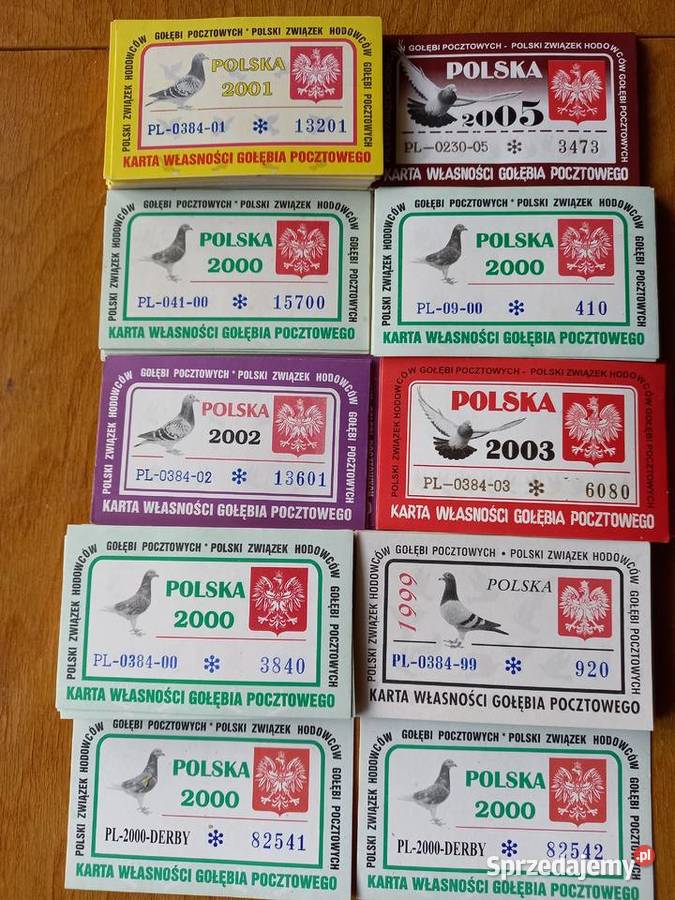 Karty własności gołębia pocztowego Łomża