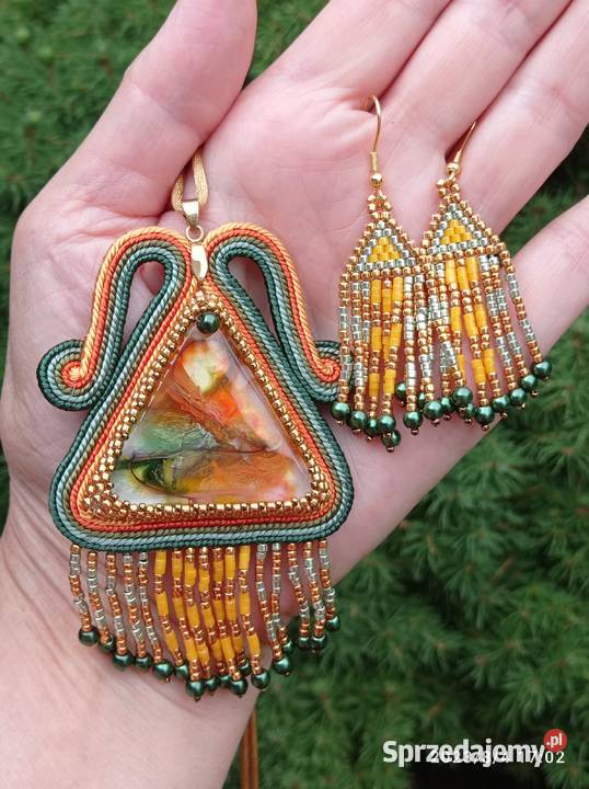 JESIENNY KOMPLET Z ŻYWICĄ SUTASZ I KORALIKI Warszawa