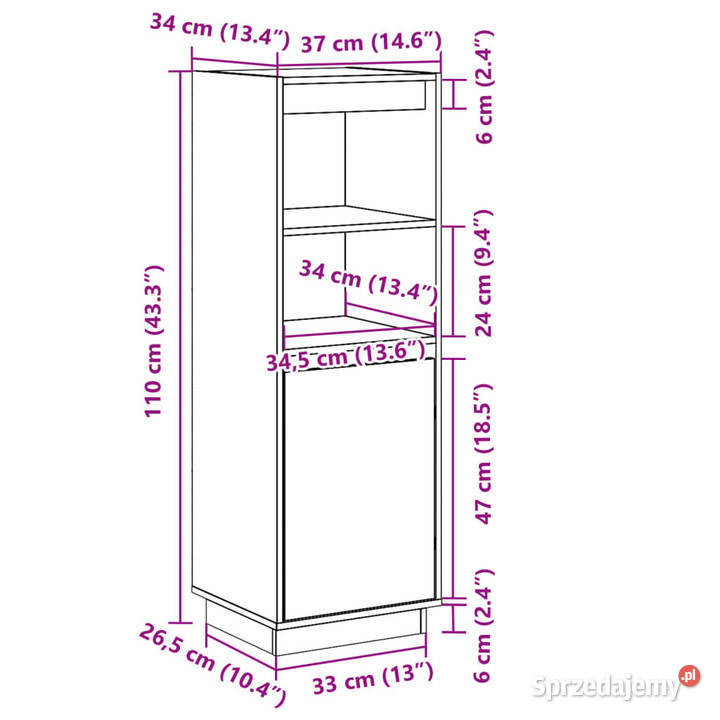 Szafka biała 37x34x110 lite drewno sosnowe Warszawa
