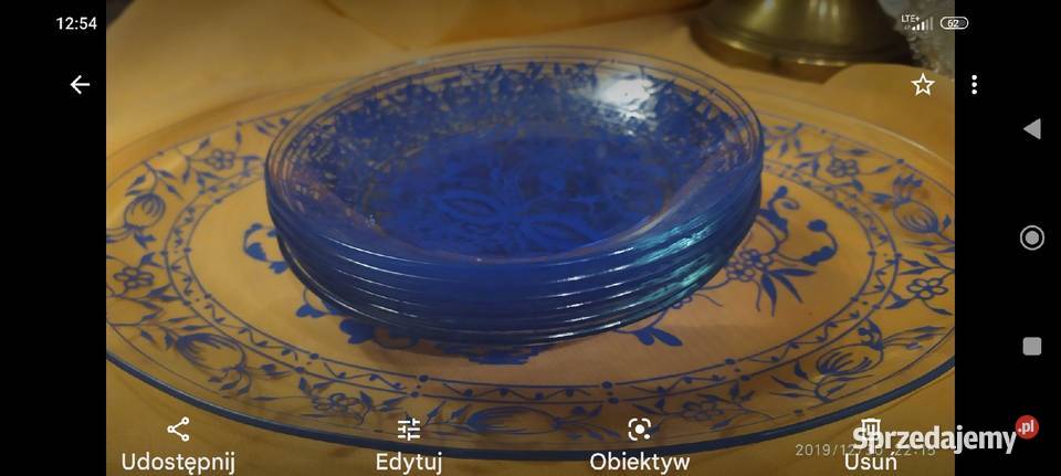 Duża patera i 6 talerzyków szkło cebulowe kobalt Wrocław sprzedam