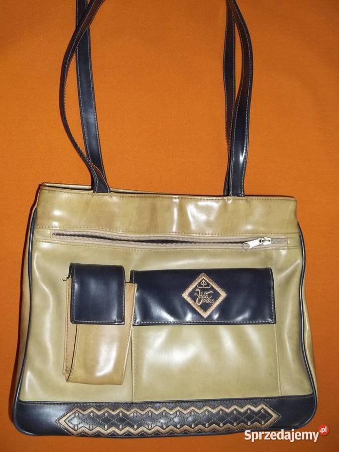 Pakowna miejska torebka beżowogranatowa czerwona