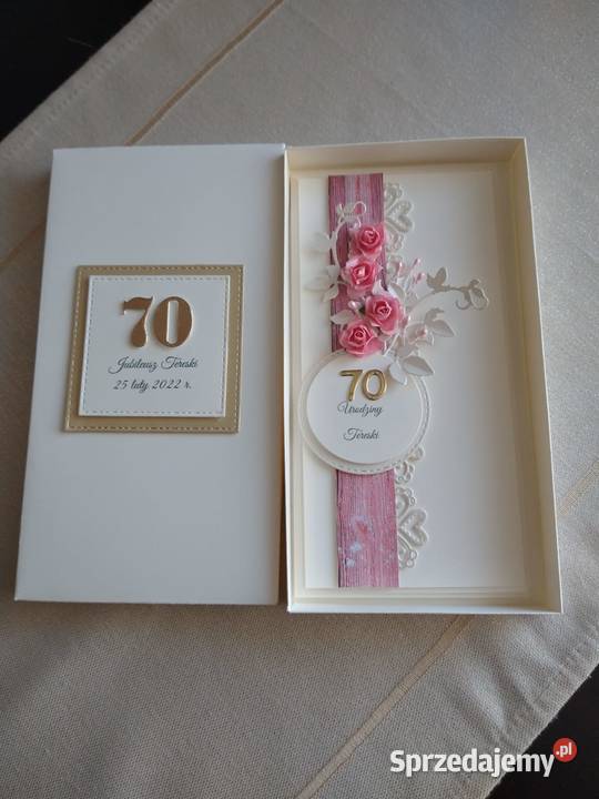Kartka w pudełku z okazji 50 60 70 urodzin Rękodzieło Strzebiń