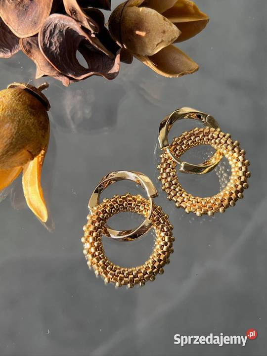 Kolczyki z koralików złoty kolor prezent na Warszawa