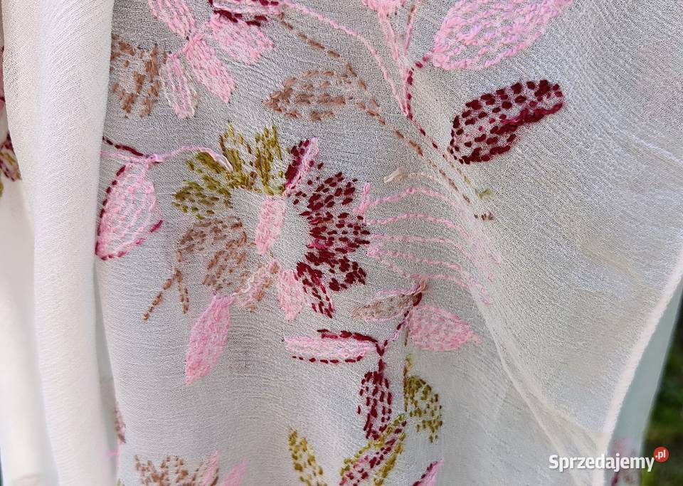 Duża chusta szal dupatta kolorowy haft szyfon Szczecin