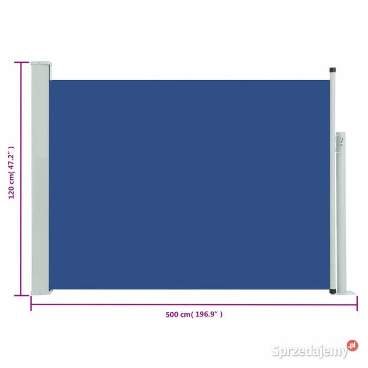 Wysuwana markiza boczna na taras 120 x 500