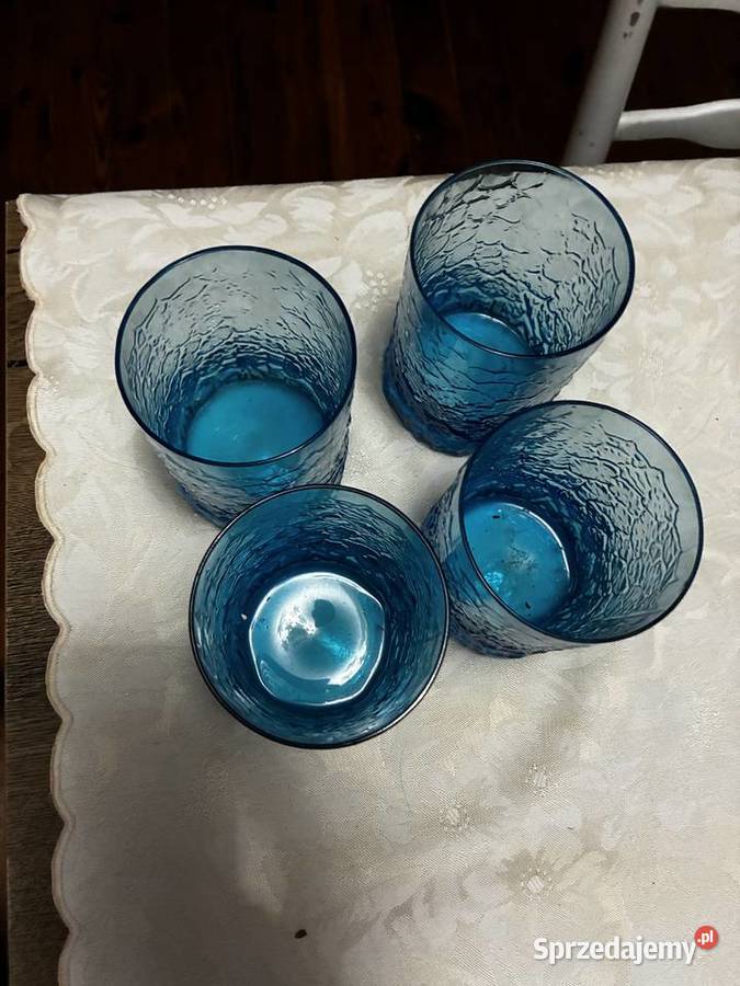 Szklanki niebieskie Ruda Glasbruk Szwecja Klonowo