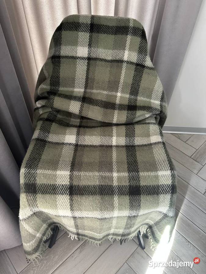 Koc pled motyw krata 100 wełny 150x180 zielony łódzkie Łódź