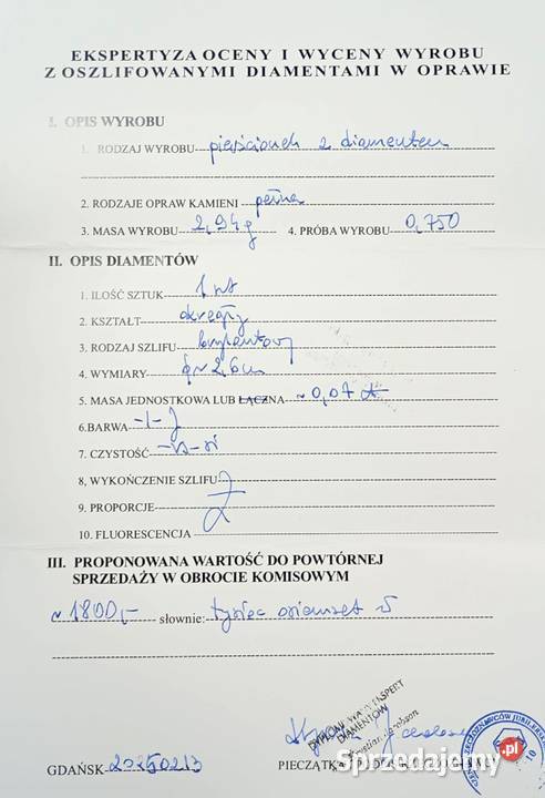 Złoty Pierścionek pr 750 294g Diament Elbląg