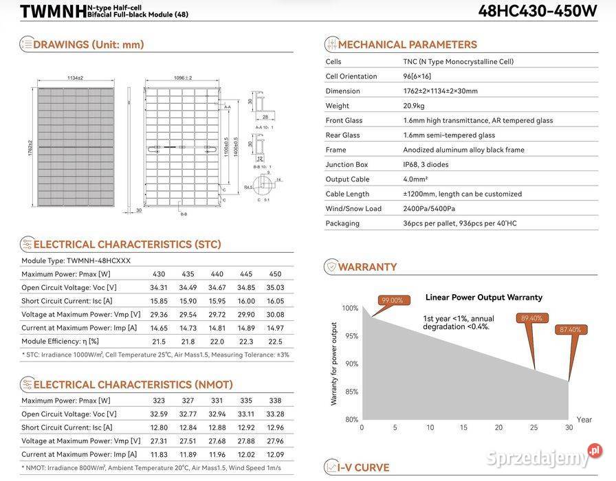 HIT Panel PV TW Solar TWMNH 440W bifacial