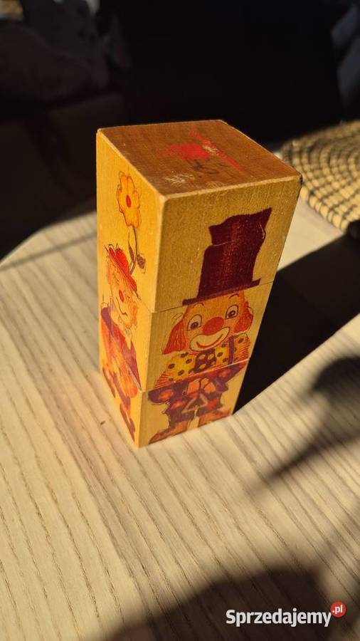 Vintage drewniane klocki puzzle Klauni Mertens Gdańsk