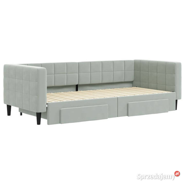 Sofa rozsuwana z szufladami jasnoszara aksamit mazowieckie Warszawa sprzedam