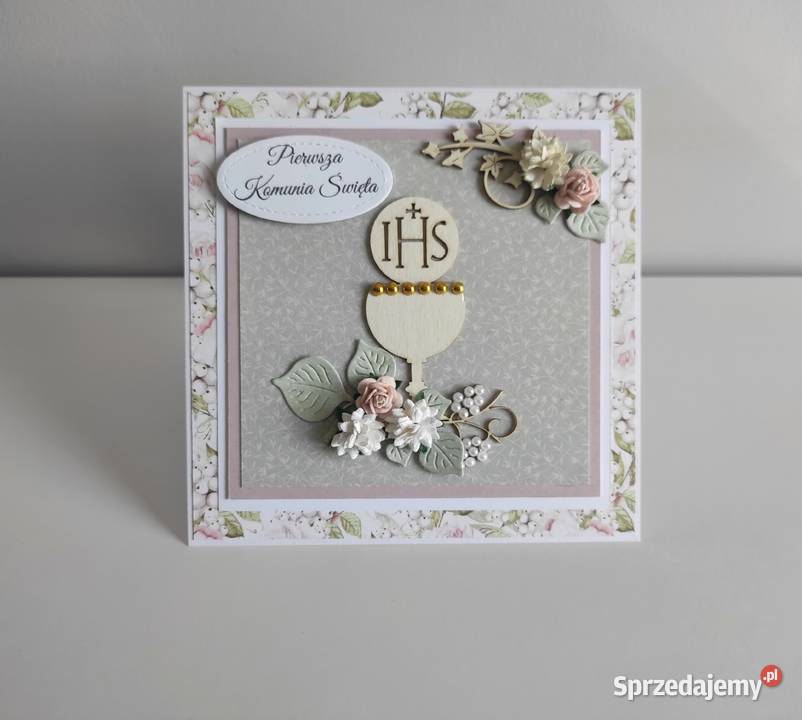 Kartka ręcznie robiona Komunia Święta pistacjowa Łódź sprzedam