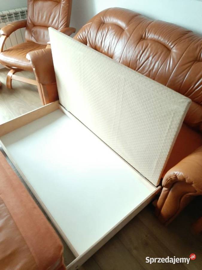 Skórzana sofa 3 osob z funkcja spania plus 2 małopolskie