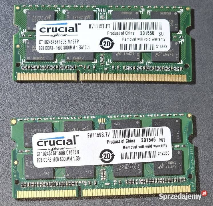 Pamieć do laptopa DDR3 16gb 1600 MHZ Crucial 2x8 Komputery i Akcesoria Toruń