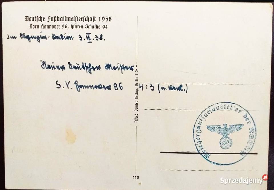 TRZECIA RZESZA 1938kartka pocztowa RZADKA