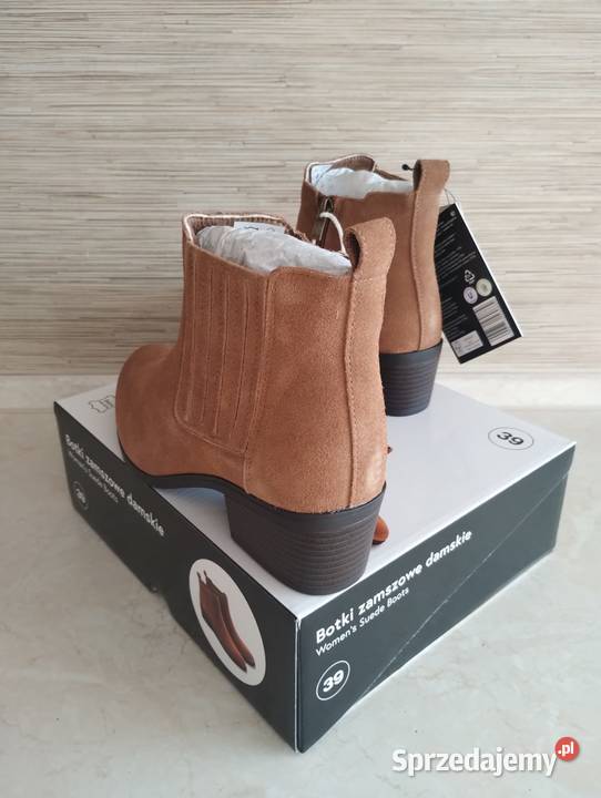 NOWE Buty damskie zamszowe botki JASNY BRĄŻ 39 Zabrze