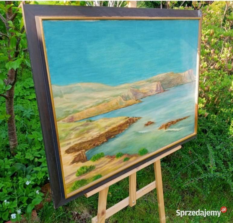 PEJZAŻ MORSKI OLEJ NA PŁÓTNIE 89 x 69 łódzkie Pabianice sprzedam