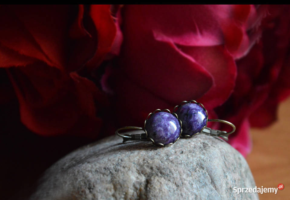 Czaroit naturalny Kolczyki vintage pomorskie Gdańsk