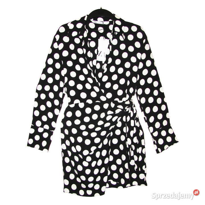 Zara piękna kopertowa czarna sukienka w białe