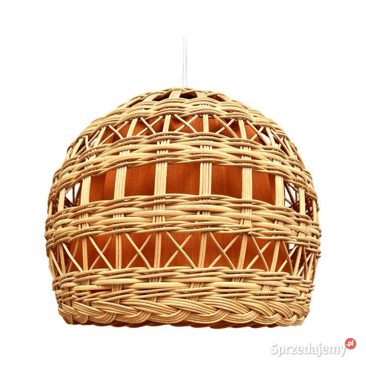 Lampa sufitowa z wiklinowym kloszem Polska lata Lampy wiszące