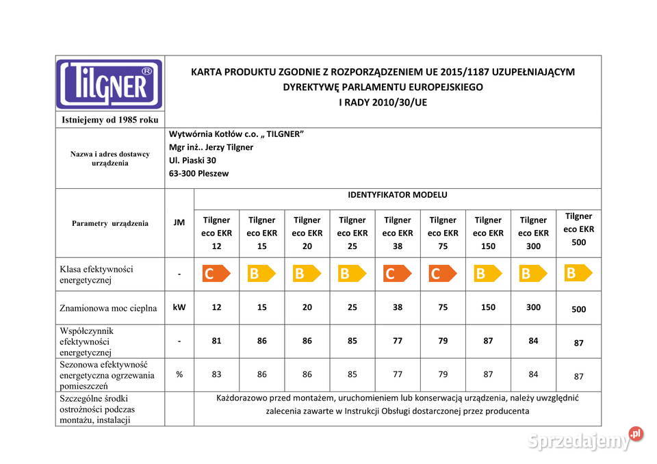 Kocioł Tilgner 150 kW ECO EKR 5 klasa ekogroszek Golub-Dobrzyń