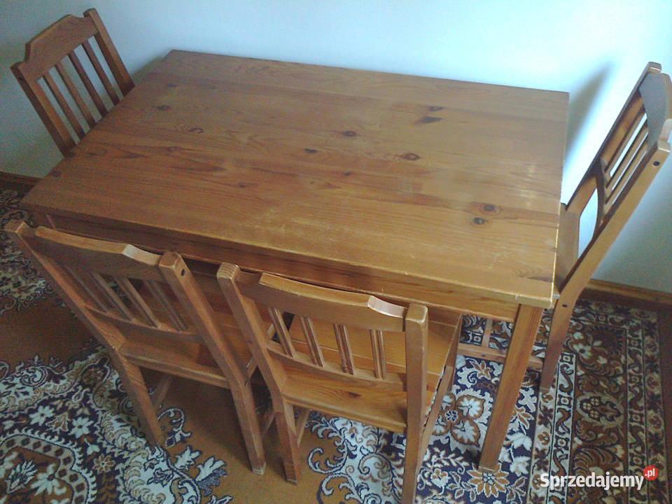 Drewniany stół z czterema krzesłami IKEA sprzedam