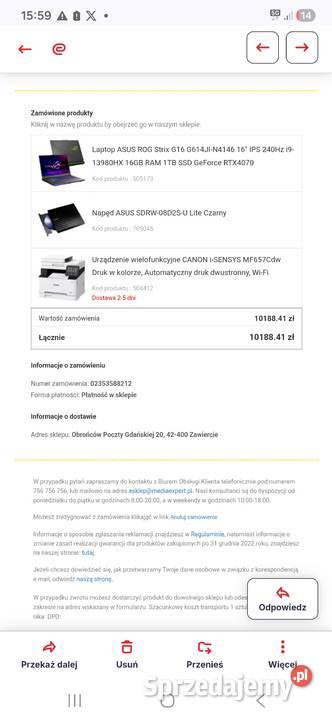 Asus Rog Strix G16 na zdjęciu dane zestaw Rudniki