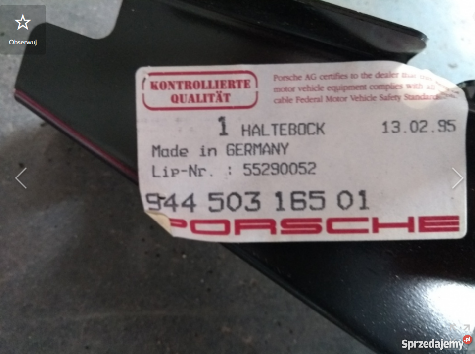 Wspornik Porsche 944 części blacharskie Pilzno
