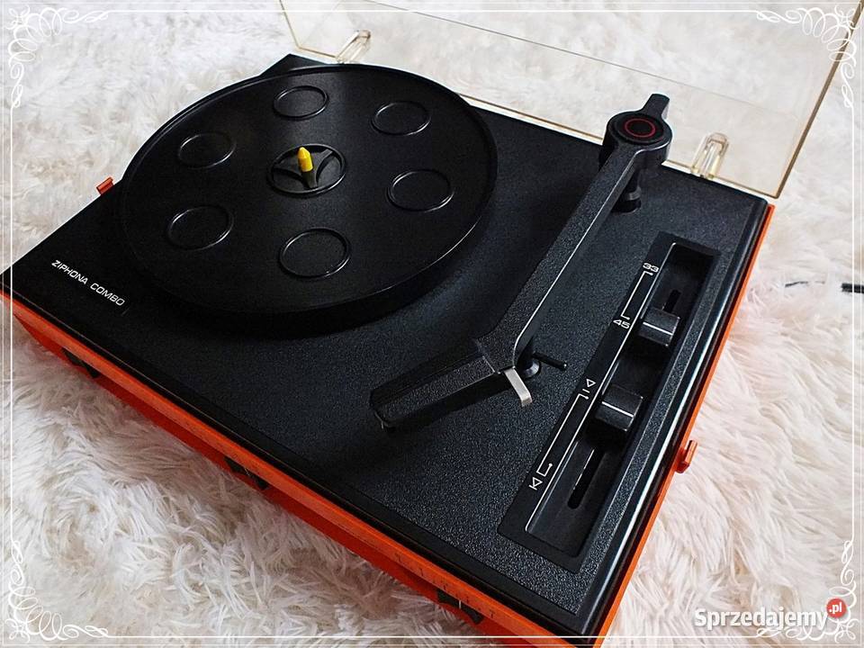 Kolekcjonerski stary pomarańczowy Gramofon Żary